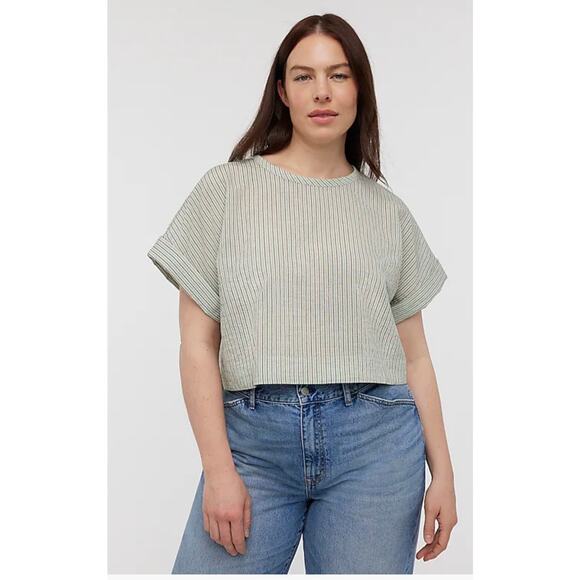 Madewell Dolman Crop Top in Pistachio‎ Stripe Medium - Picture 1 of 8
